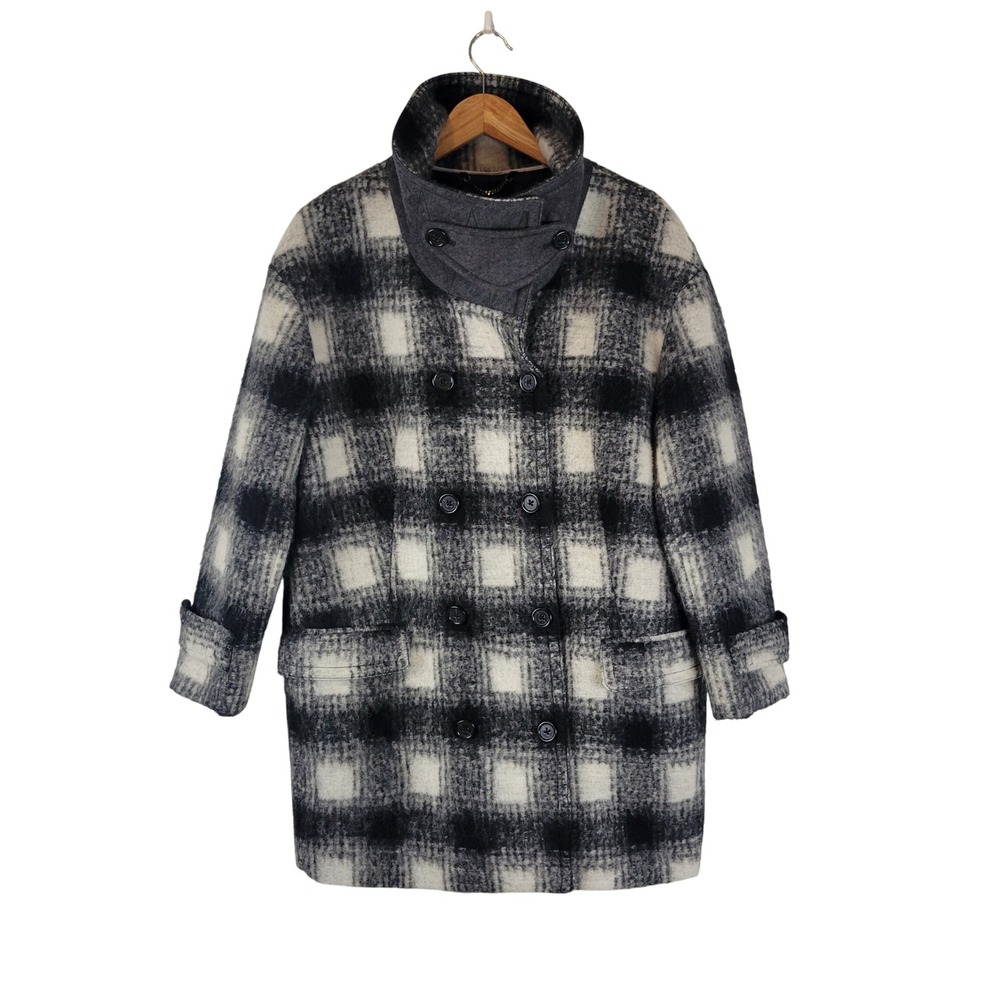 Banana Republic Wool Plaid Coat Black White Size‎ Small